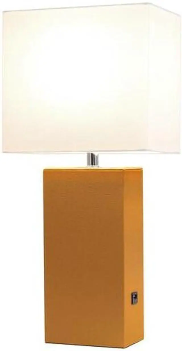 Alt view image 13 of 20 - Elegant Designs Modern Leather Table Lamp with USB and White Fabric Shade, Tan