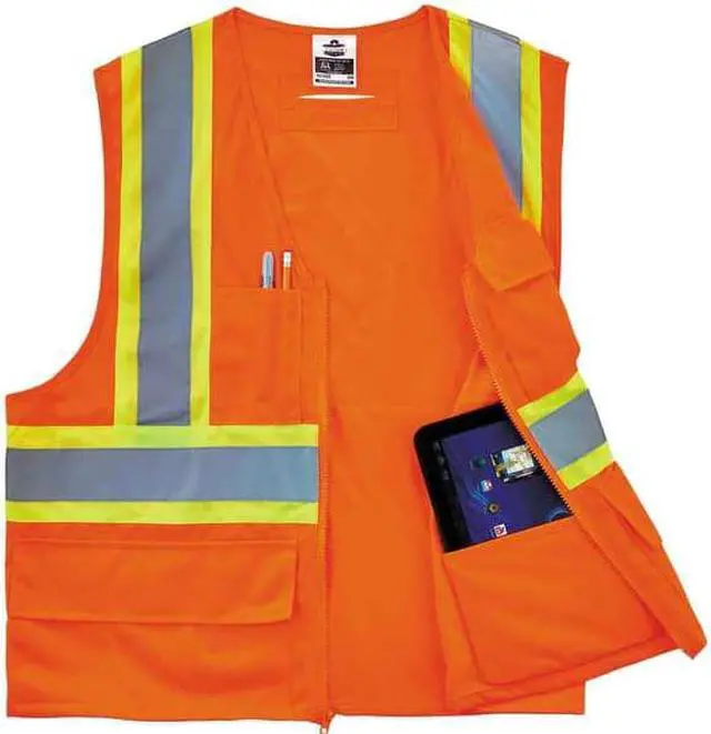 Alt view image 5 of 6 - Ergodyne GloWear 8235ZX Class 2 Hi-Visibility Two-Tone X-Back Vest Orange 4XL