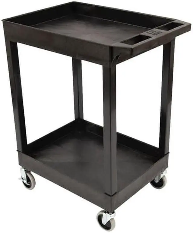 Alt view image 10 of 15 - Luxor 24" x 18" Multipurpose 2 Shelf Utility Tub Cart with 4 Swivel Casters - Plastic, Black