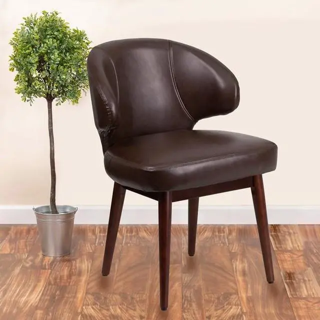 Alt view image 15 of 20 - Comfort Back Series Brown Leather Side Reception Chair with Walnut Legs