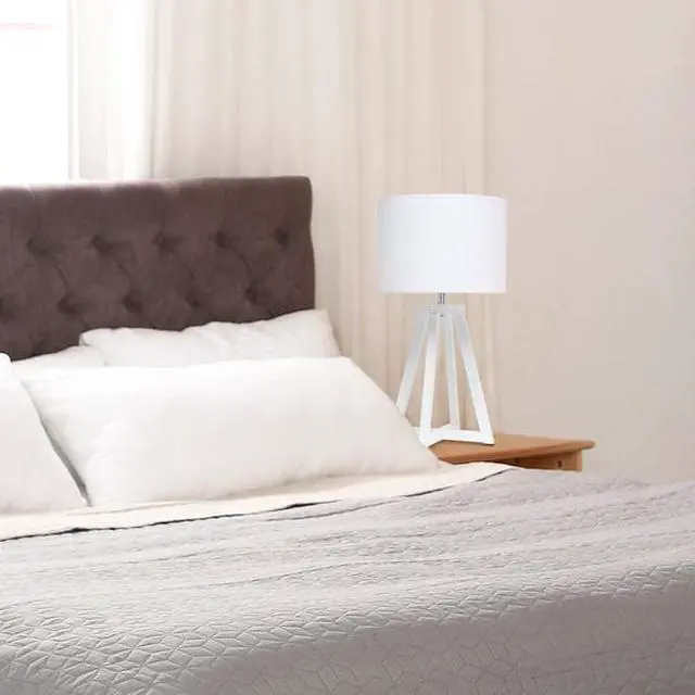 Alt view image 5 of 18 - Simple Designs Interlocked Triangular White Wood Table Lamp with White Fabric Shade