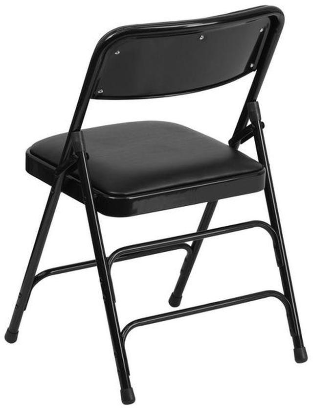 Alt view image 15 of 20 - 4 Pk. HERCULES Series Curved Triple Braced & Double Hinged Black Vinyl Metal Folding Chair