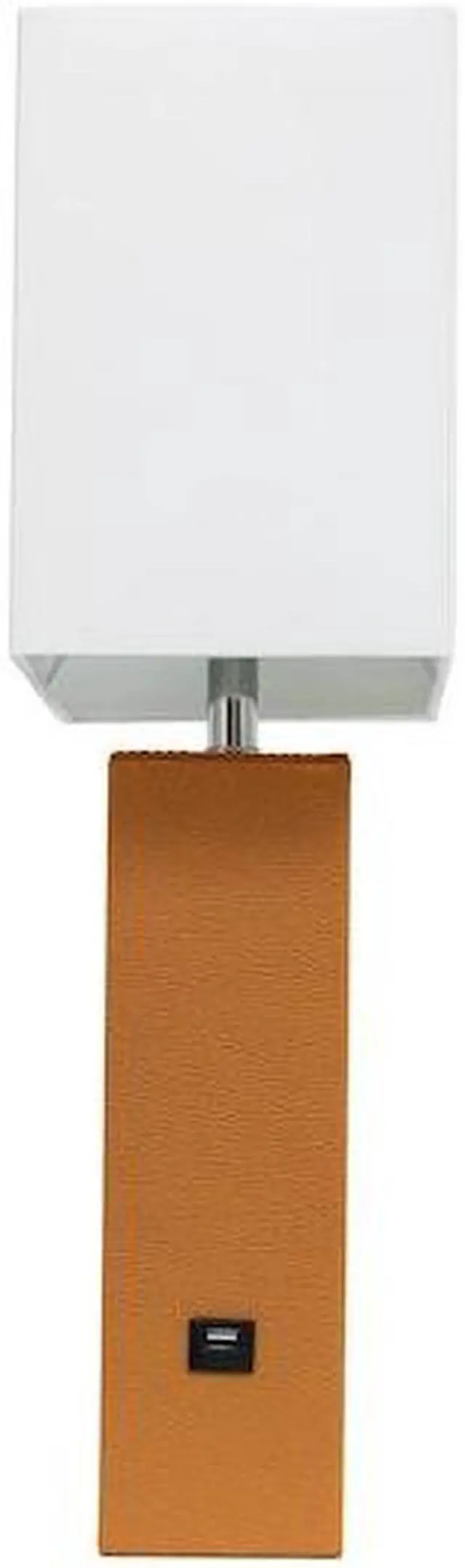 Alt view image 20 of 20 - Elegant Designs Modern Leather Table Lamp with USB and White Fabric Shade, Tan