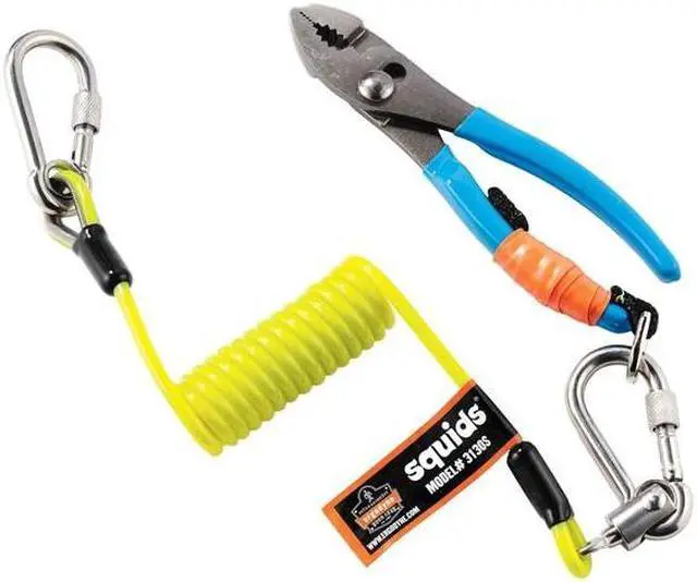 Alt view image 7 of 8 - Ergodyne Squids 3130S Coiled Cable Tool Lanyard with Dual Stainless Steel Carabiners, 2 Pounds