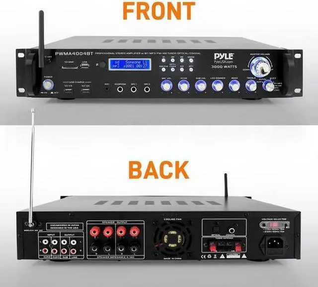 Alt view image 7 of 12 - Pyle 3000W 4 Channel Bluetooth Hybrid Preamplifier System w/Microphones & Remote