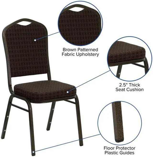 Alt view image 17 of 20 - HERCULES Series Crown Back Stacking Banquet Chair in Brown Patterned Fabric - Gold Vein Frame