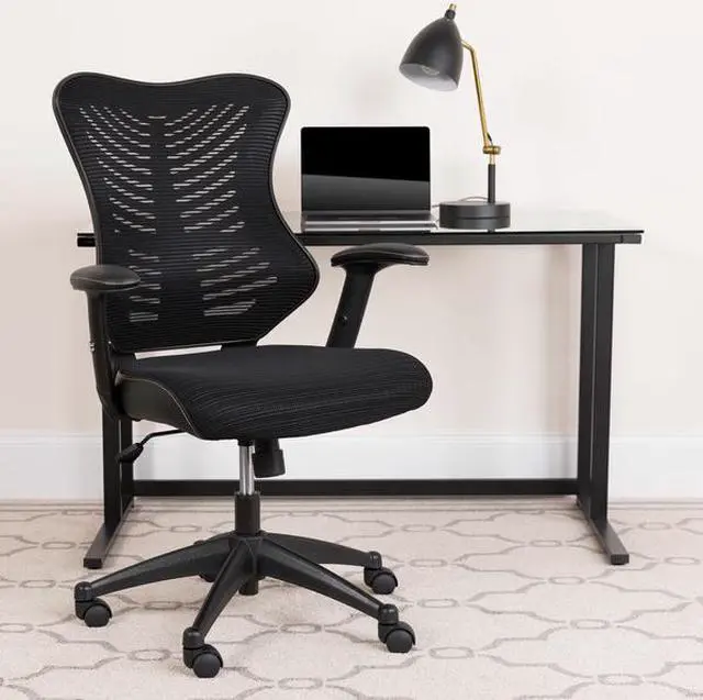 Alt view image 17 of 20 - High Back Designer Black Mesh Executive Swivel Ergonomic Office Chair with Adjustable Arms