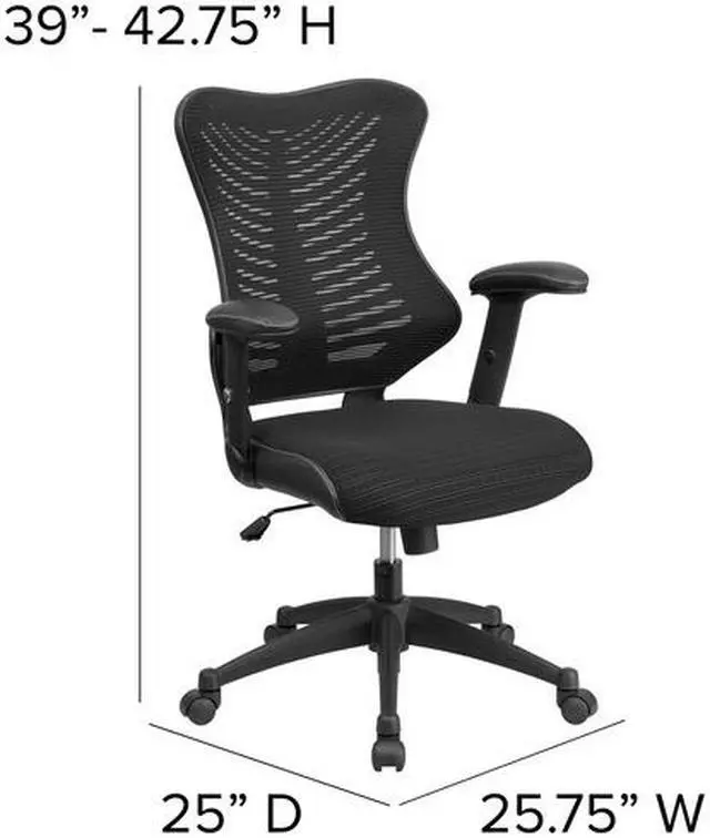 Alt view image 16 of 20 - High Back Designer Black Mesh Executive Swivel Ergonomic Office Chair with Adjustable Arms