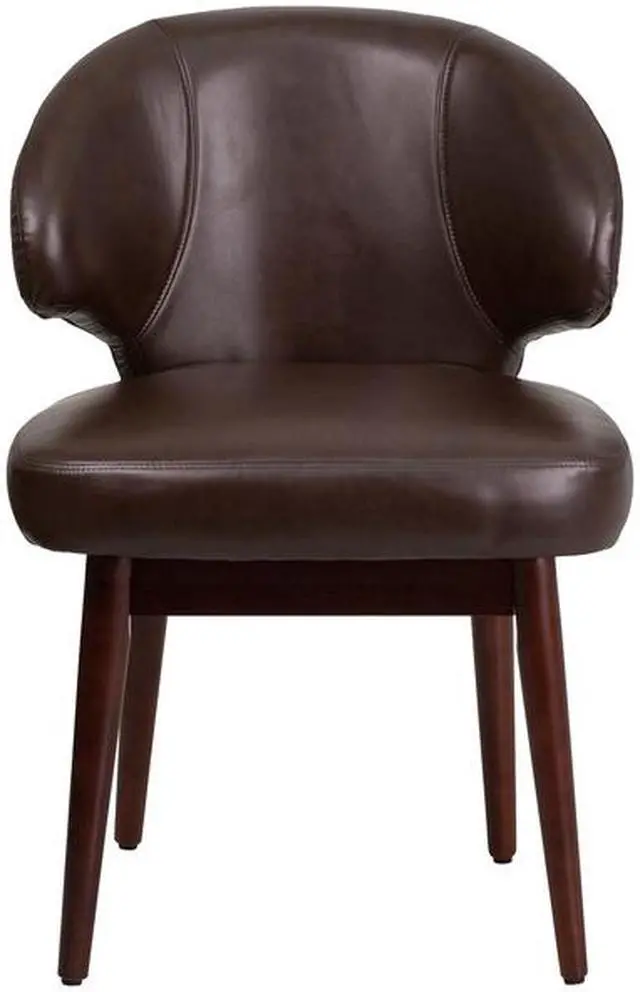 Alt view image 18 of 20 - Comfort Back Series Brown Leather Side Reception Chair with Walnut Legs