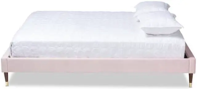 Alt view image 6 of 7 - Baxton Studio Volden Glam and Luxe Light Pink Velvet Fabric Upholstered Full Size Wood Platform Bed Frame with Gold-Tone Leg Tips
