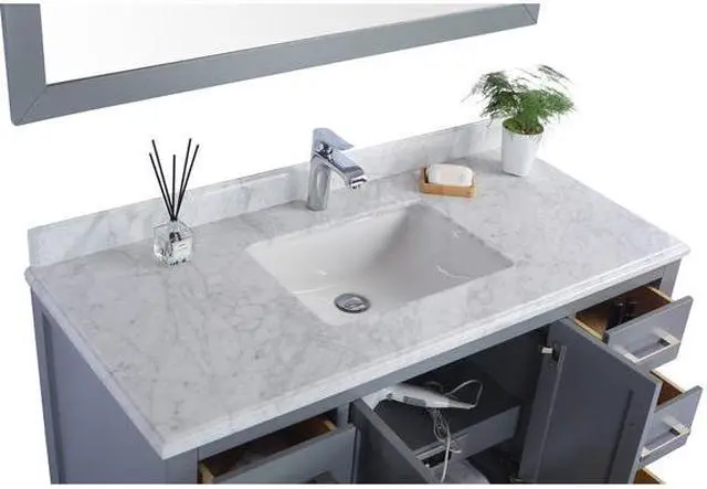 Alt view image 10 of 10 - Wilson 48 - Grey Cabinet + White Carrara Marble Countertop