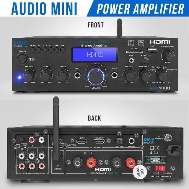 Alt view image 3 of 10 - Pyle PDA9HBU 200 Watt Compact Wireless Bluetooth USB FM Radio Stereo Amplifier with Digital LCD Display