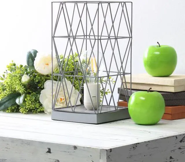 Alt view image 11 of 15 - Simple Designs Gray Geometric Square Metal Table Lamp