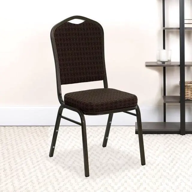 Alt view image 13 of 20 - HERCULES Series Crown Back Stacking Banquet Chair in Brown Patterned Fabric - Gold Vein Frame
