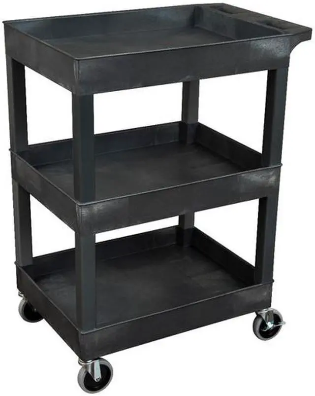 Alt view image 11 of 15 - Luxor 24" x 18" Multipurpose 3 Shelf Utility Tub Cart with 4 Swivel Casters - Plastic, Black
