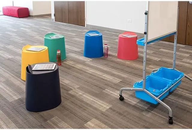 Alt view image 10 of 12 - Luxor Kids, Children, Students Indoor Outdoor Classroom Assorted Conical TailFin Plastic Stackable Stools - 5 Pack