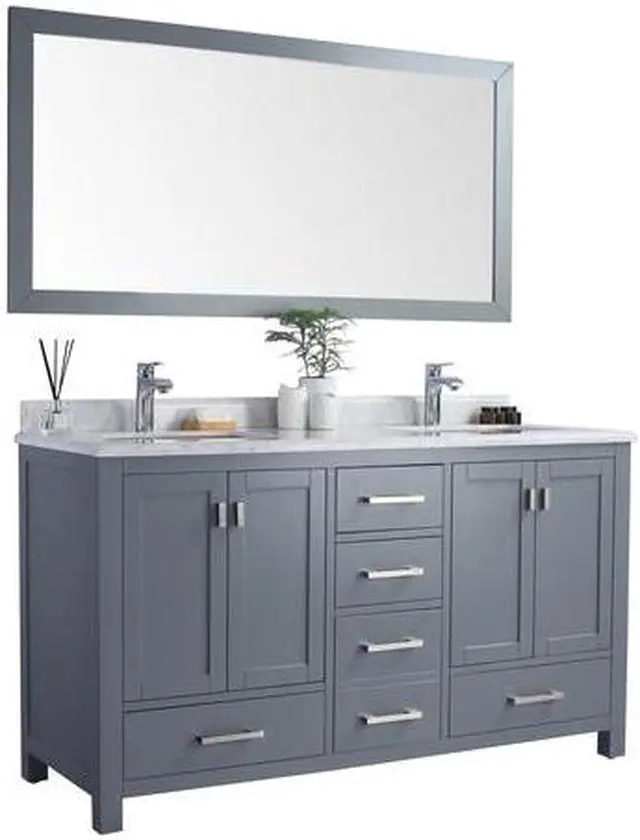 Alt view image 10 of 10 - Wilson 60 - Grey Cabinet + White Carrara Marble Countertop
