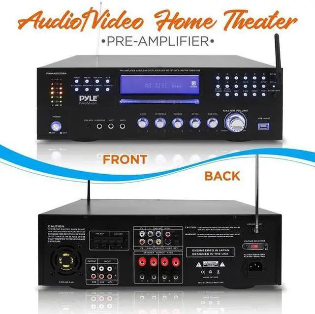 Alt view image 3 of 18 - Pyle PWMA5000BA 3000 Watt Peak Power Pro Audio Bluetooth USB Home Theater Preamplifier AM/FM Stereo Multimedia Receiver System with 2 Wireless Mics