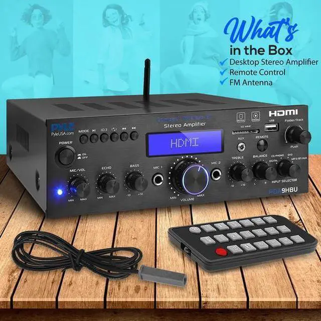 Alt view image 8 of 10 - Pyle PDA9HBU 200 Watt Compact Wireless Bluetooth USB FM Radio Stereo Amplifier with Digital LCD Display