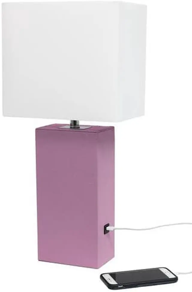 Alt view image 9 of 19 - Elegant Designs Modern Leather Table Lamp with USB and White Fabric Shade, Purple