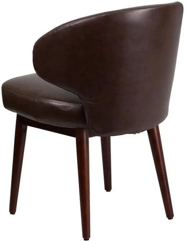 Alt view image 17 of 20 - Comfort Back Series Brown Leather Side Reception Chair with Walnut Legs