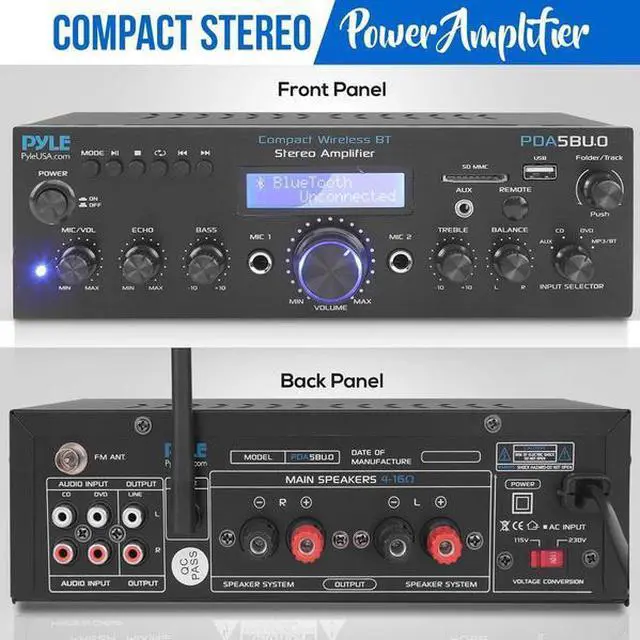 Alt view image 14 of 19 - Pyle PDA5BU.0 Home Compact Bluetooth Amplifier Stereo Receiver System with FM Radio, MP3/USB/SD/AUX (200 Watt)