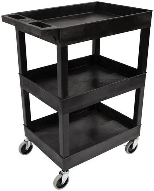 Alt view image 9 of 15 - Luxor 24" x 18" Multipurpose 3 Shelf Utility Tub Cart with 4 Swivel Casters - Plastic, Black