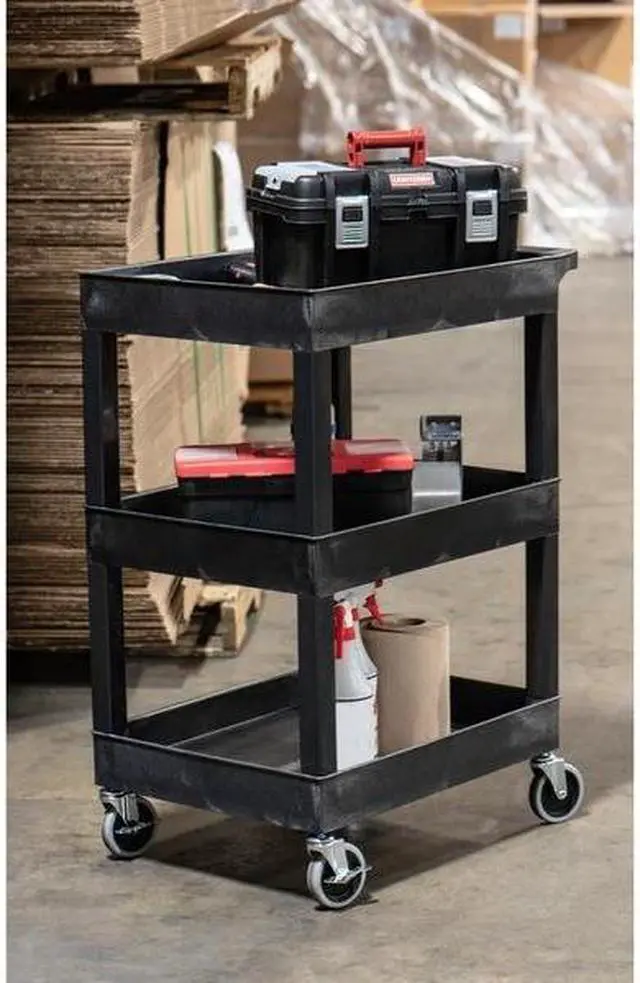 Alt view image 13 of 15 - Luxor 24" x 18" Multipurpose 3 Shelf Utility Tub Cart with 4 Swivel Casters - Plastic, Black