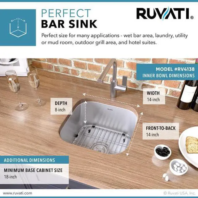 Alt view image 5 of 8 - Ruvati RVM4138 16 x 16 in. Bar Prep Sink Undermount 16 Gauge Stainless Steel