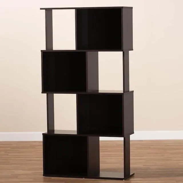 Alt view image 8 of 9 - Baxton Studio Riva Modern and Contemporary Dark Brown Finished Geometric Wood Bookshelf