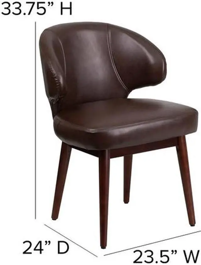 Alt view image 14 of 20 - Comfort Back Series Brown Leather Side Reception Chair with Walnut Legs