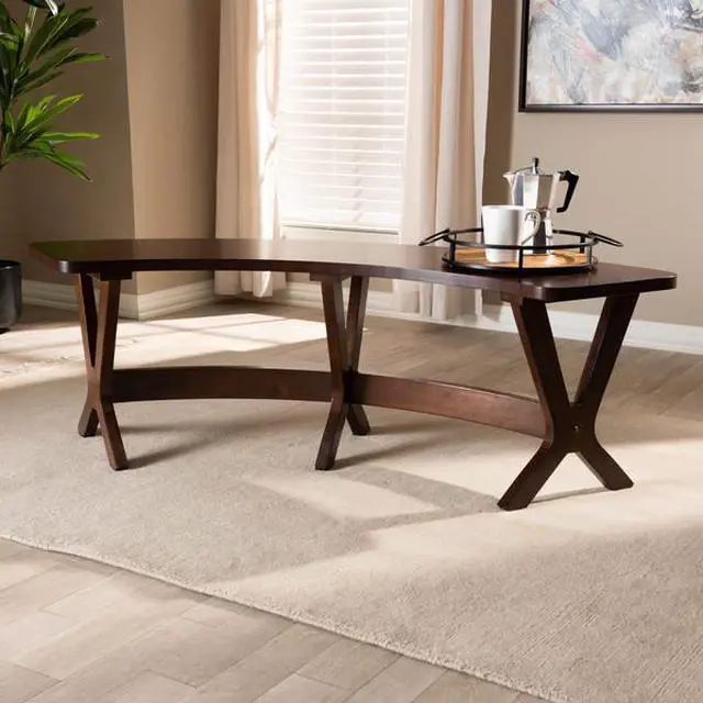 Alt view image 14 of 16 - Baxton Studio Berlin Mid-Century Modern Walnut Finished Wood Curved Dining Bench