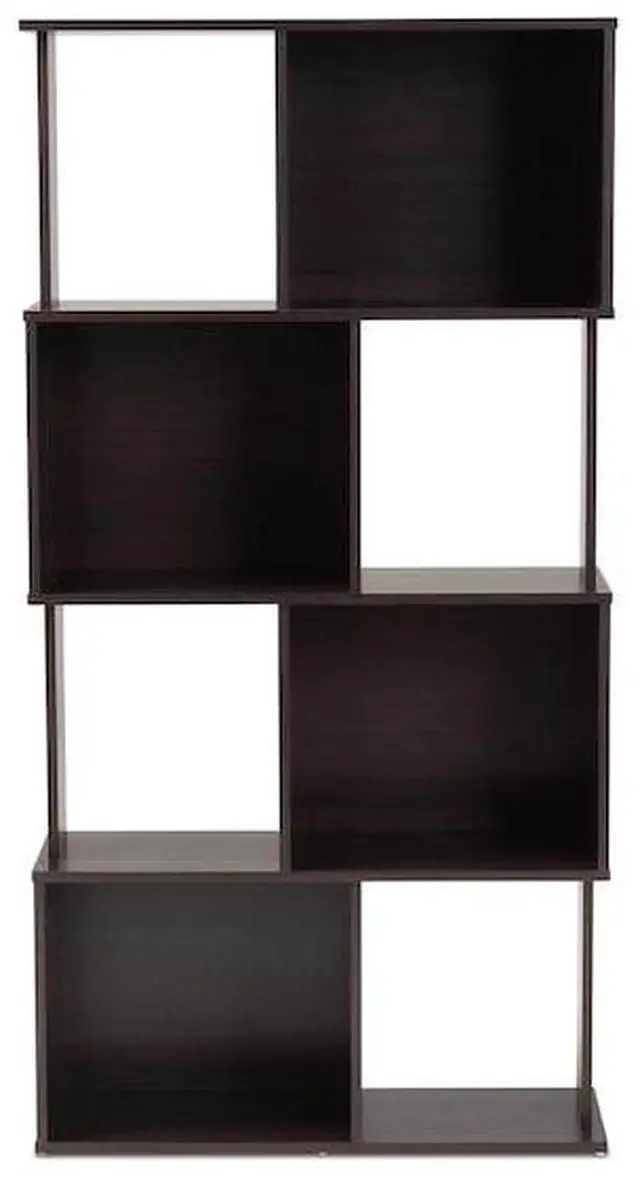 Alt view image 5 of 9 - Baxton Studio Riva Modern and Contemporary Dark Brown Finished Geometric Wood Bookshelf