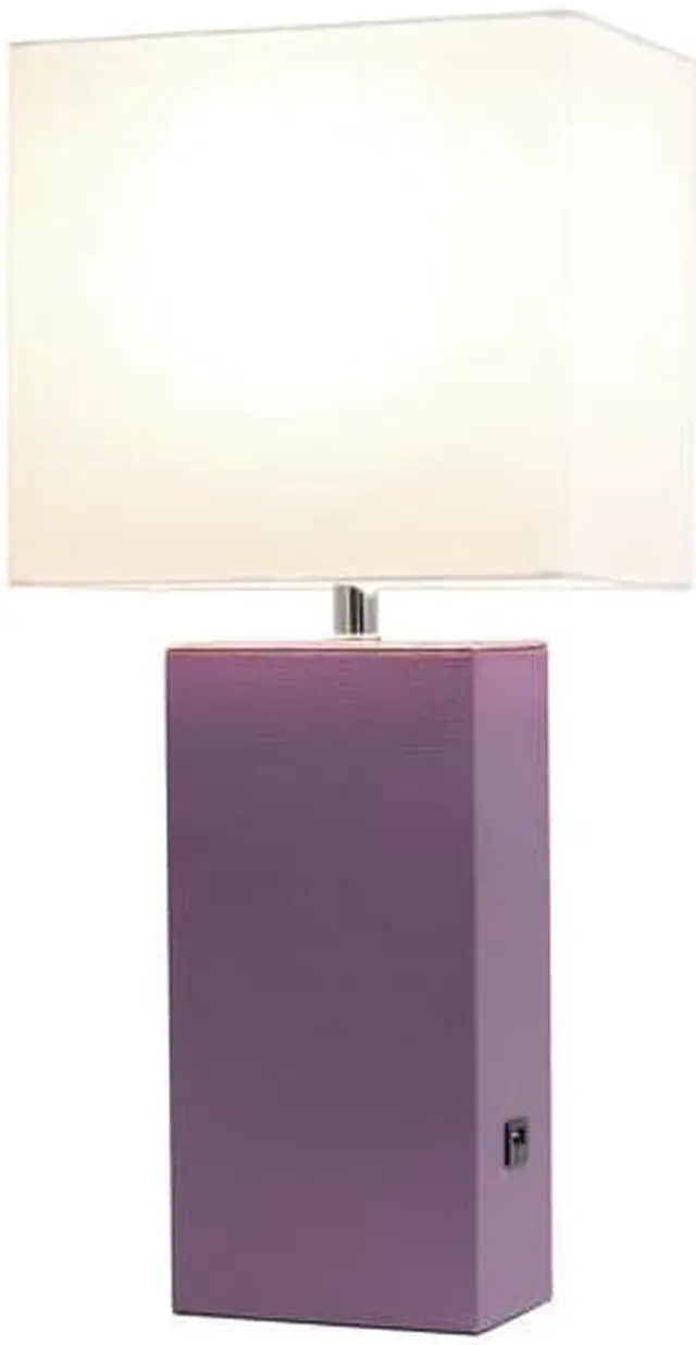 Alt view image 11 of 19 - Elegant Designs Modern Leather Table Lamp with USB and White Fabric Shade, Purple