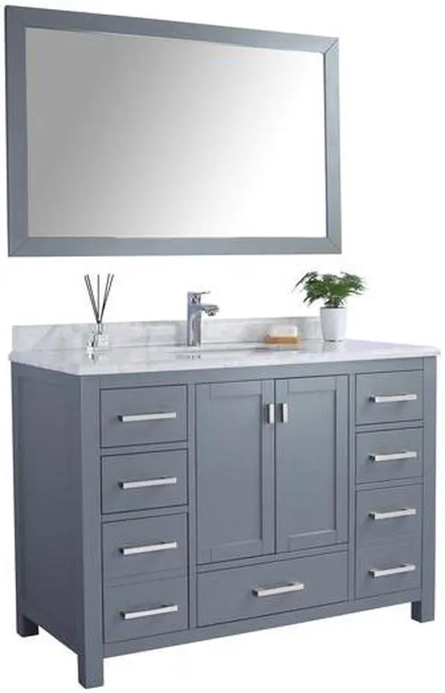 Alt view image 9 of 10 - Wilson 48 - Grey Cabinet + White Carrara Marble Countertop