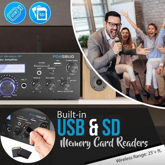 Alt view image 17 of 19 - Pyle PDA5BU.0 Home Compact Bluetooth Amplifier Stereo Receiver System with FM Radio, MP3/USB/SD/AUX (200 Watt)