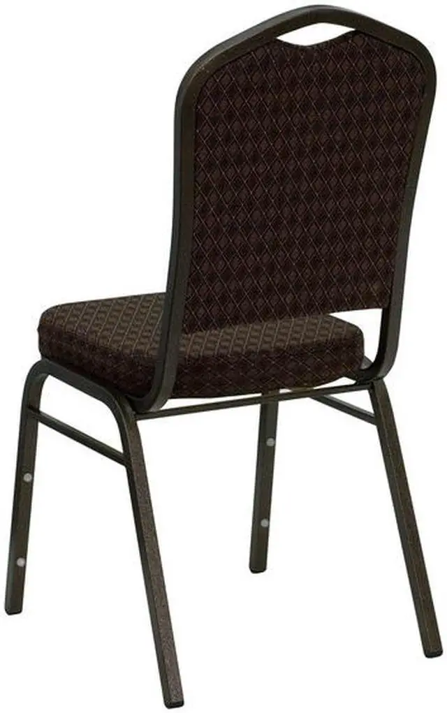 Alt view image 15 of 20 - HERCULES Series Crown Back Stacking Banquet Chair in Brown Patterned Fabric - Gold Vein Frame