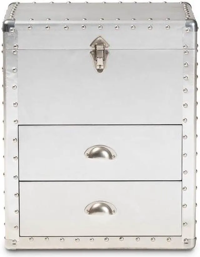 Alt view image 10 of 17 - Baxton Studio Serge French Industrial Silver Metal 2-Drawer Accent Storage Chest