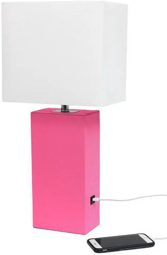 Alt view image 9 of 18 - Elegant Designs Modern Leather Table Lamp with USB and White Fabric Shade, Hot Pink