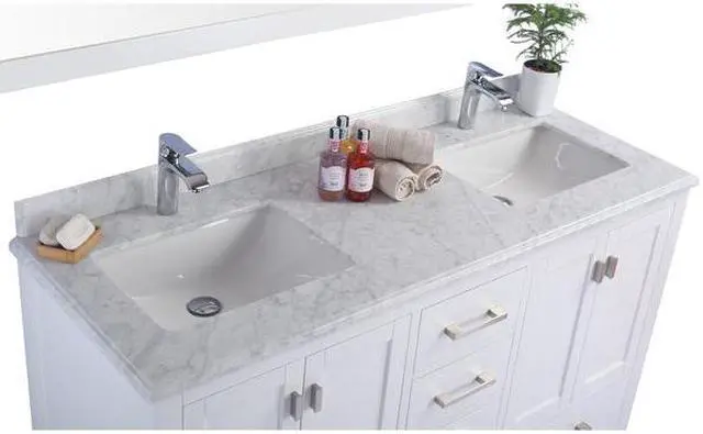 Alt view image 10 of 10 - Wilson 60 - White Cabinet + White Carrara Marble Countertop