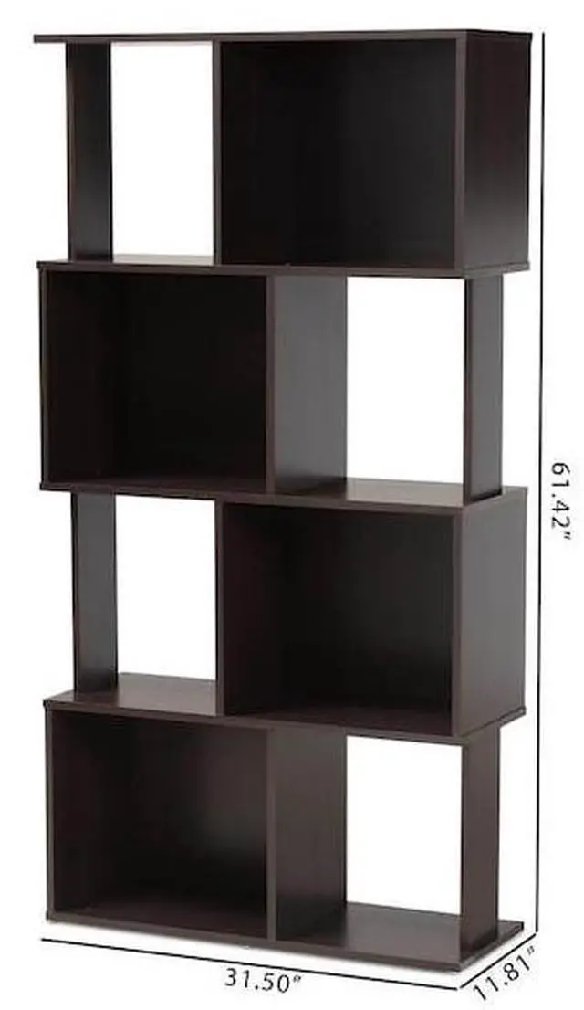 Alt view image 9 of 9 - Baxton Studio Riva Modern and Contemporary Dark Brown Finished Geometric Wood Bookshelf