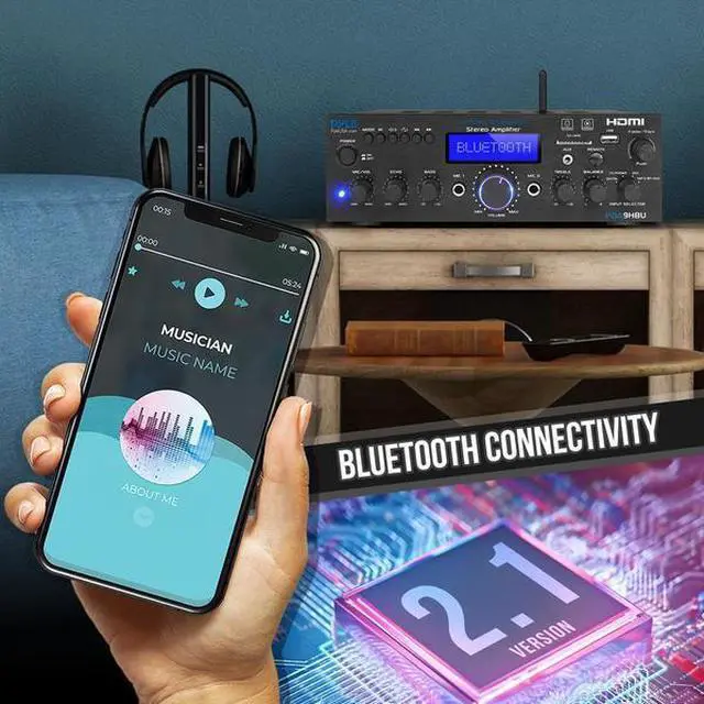 Alt view image 5 of 10 - Pyle PDA9HBU 200 Watt Compact Wireless Bluetooth USB FM Radio Stereo Amplifier with Digital LCD Display