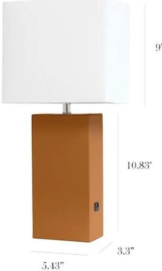 Alt view image 12 of 20 - Elegant Designs Modern Leather Table Lamp with USB and White Fabric Shade, Tan