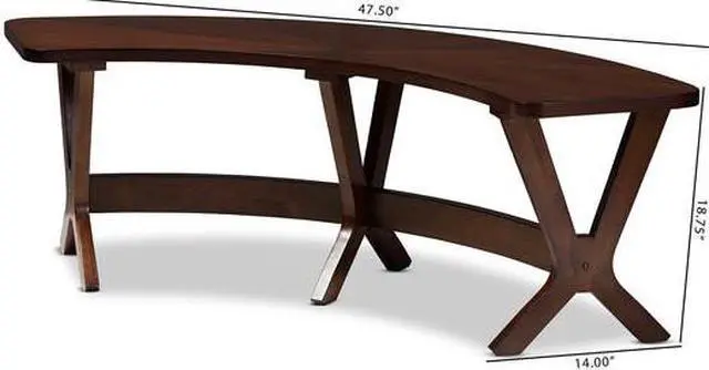 Alt view image 16 of 16 - Baxton Studio Berlin Mid-Century Modern Walnut Finished Wood Curved Dining Bench