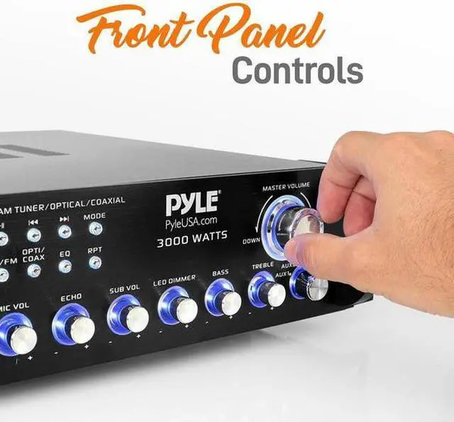 Alt view image 9 of 12 - Pyle 3000W 4 Channel Bluetooth Hybrid Preamplifier System w/Microphones & Remote