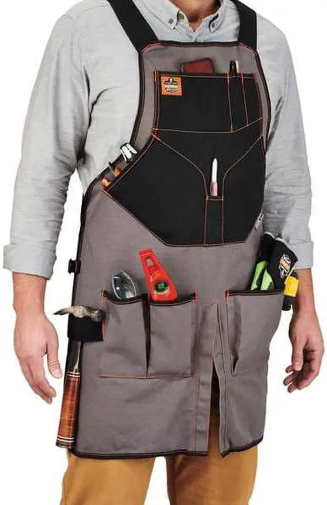 Alt view image 7 of 8 - ergodyne arsenal 5705 full length tool work apron, 13pockets, gray