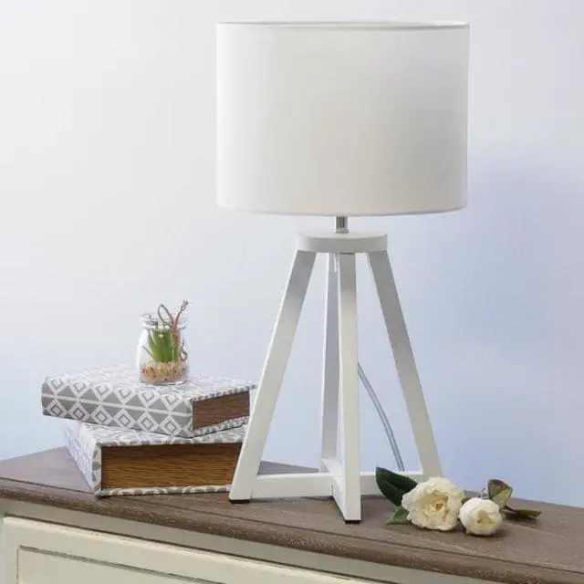 Alt view image 8 of 18 - Simple Designs Interlocked Triangular White Wood Table Lamp with White Fabric Shade