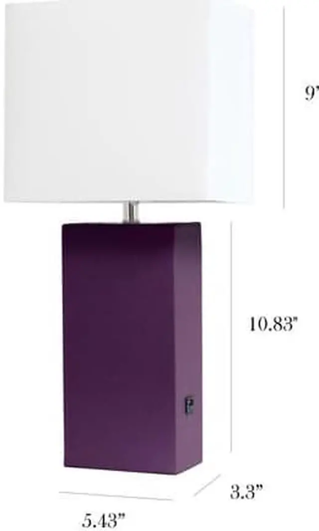 Alt view image 11 of 18 - Elegant Designs Modern Leather Table Lamp with USB and White Fabric Shade, Eggplant