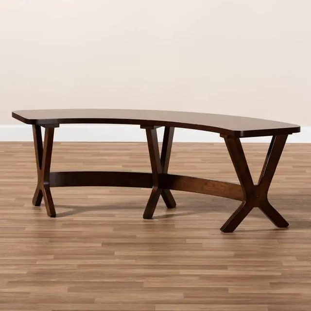Alt view image 15 of 16 - Baxton Studio Berlin Mid-Century Modern Walnut Finished Wood Curved Dining Bench