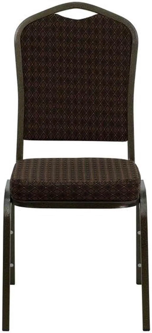 Alt view image 16 of 20 - HERCULES Series Crown Back Stacking Banquet Chair in Brown Patterned Fabric - Gold Vein Frame